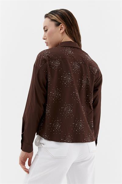 Yoğun Serpme Taşlı Poplin Gömlek Kahverengi