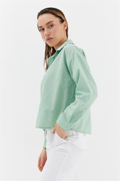 Yoğun Serpme Taşlı Poplin Gömlek Mint