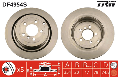 (ADET FİYATTIR) FREN DİSKİ ARKA HAVA KANALLIİ BOYALIİ 5 BİJON, 354 MM LAND ROVER RANGE ROVER III 4.2-4.4 4X4 05-12, 3.0 D 4X4 02-12, 3.6 D 4X4 02-12 