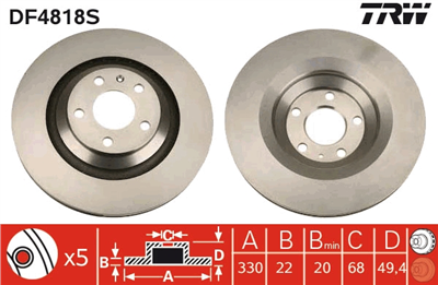 (ADET FİYATTIR) FREN DİSKİ ARKA HAVA KANALLI, BOYALI, 5 BİJON, 330 MM AUDI A6 2.0 TFSİ 05-11, 2.4 04-08, 2.4 QUATTRO 05-08, 2.8 FSİ 08-11, 2.8 FSİ QUATTRO 08-11, 2.8 FSİ 06-11, 3.0-4.2 QUATTRO 04-06, 2.0-2.7 TDİ 04-11 