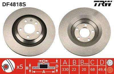 (ADET FİYATTIR) FREN DİSKİ ARKA HAVA KANALLI, BOYALI, 5 BİJON, 330 MM AUDI A6 2.0 TFSİ 05-11, 2.4 04-08, 2.4 QUATTRO 05-08, 2.8 FSİ 08-11, 2.8 FSİ QUATTRO 08-11, 2.8 FSİ 06-11, 3.0-4.2 QUATTRO 04-06, 2.0-2.7 TDİ 04-11 