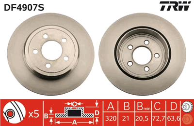 (ADET FİYATTIR) FREN DİSKİ ARKA HAVA KANALLI, BOYALI, 5 BİJON, 320 MM CHRYSLER 300 C 2.9-3.5 04-12, 5.7 04-08, 3.0 CRD 05-12, 3.0 V6 CRD 10-12 