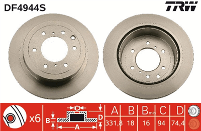 (ADET FİYATTIR) FREN DİSKİ ARKA HAVA KANALLI, BOYALI, 6 BİJON, 332 MM MITSUBISHI PAJERO IV 3.2 Dİ-D 07=>, 3.8 V6 06=> 