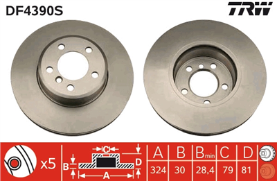 (ADET FİYATTIR) FREN DİSKİ ÖN HAVA KANALLI, BOYALI, 5 BİJON, 324 MM BMW 7 730 İ Lİ 03-08, 735 İ Lİ 01-05, 740 İ Lİ 05-08, 730 D 02-05 