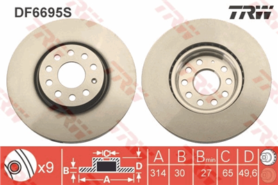 (ADET FİYATTIR) FREN DİSKİ ÖN HAVA KANALLI, BOYALI, 9 BİJON, 314 MM VOLKSWAGEN SHARAN 1.4-2.0 TSİ 10=>, 2.0 TDİ 10=>, 2.0 TDİ 4MOTİON 11=>, SEAT ALHAMBRA 1.4-2.0 TSİ 10=>, 2.0 TDİ 10=>, 2.0 TDİ 4DRİVE 11=> 