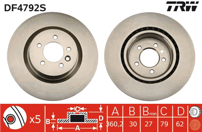 (ADET FİYATTIR) FREN DİSKİ ÖN HAVA KANALI, BOYALI, 5 BİJON, 360 MM LAND ROVER RANGE ROVER SPORT 4.2 4X4 05-13, 2.7 D 4X4 05-13 