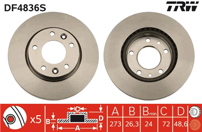 (ADET FİYATTIR) FREN DİSKİ ÖN HAVA KANALLI, BOYALI, 5 BİJON, 274 MM KIA CARNİVAL II 2.5 V6 01-06, 3.5 02-06, 2.9 CRDİ 01-06, 2.9 TDİ 99-07 