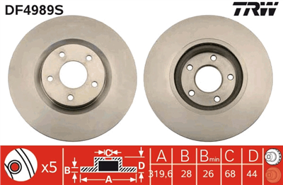 (ADET FİYATTIR) FREN DİSKİ ÖN HAVA KANALLI, BOYALI, 5 BİJON, 320 MM NISSAN QASHQAI / QASHQAI +2 I 2.0 07-13, 1.6 DCİ 11-13, 2.0 DCİ 07-13 