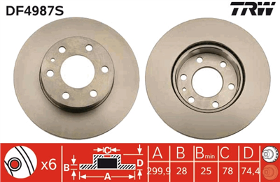 (ADET FİYATTIR) FREN DİSKİ ÖN HAVA KANALLI, BOYALI, 6 BİJON, 300 MM IVECO DAİLY III KOMBİ VAN 29 L 9 V 99-07, 35 S 9V 01-06 
