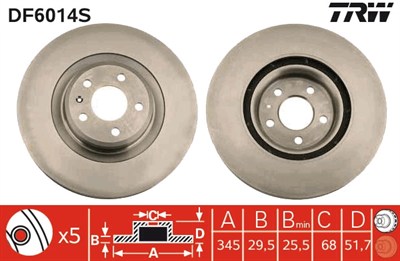 (ADET FİYATTIR) FREN DİSKİ ÖN HAVA KANALLI, BOYALI, 5 BİJON, 345 MM AUDI A4 S4 QUATTRO 08-15, 2.0 TDİ 13-15, 2.0 TDİ QUATTRO 13-15, A5 S5 QUATTRO 07-12, 2.0 TDİ 13-17, 2.0 TDİ QUATTRO 13-17, Q5 2.0 TFSİ QUATTRO 08-17, 3.2 FSİ QUATTRO 08-12, 2.0 TDİ 1