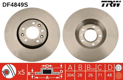 (ADET FİYATTIR) FREN DİSKİ ÖN HAVA KANALLI, BOYALI, 5 BİJON, 304 MM FIAT SCUDO 2.0 D MULTİJET 07=> 