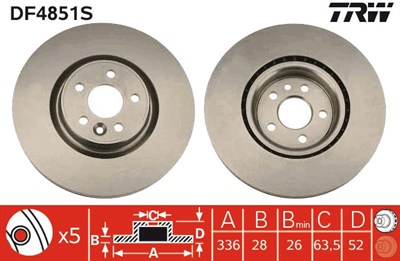 (ADET FİYATTIR) FREN DİSKİ ÖN HAVA KANALLI, BOYALI, 5 BİJON, 336 MM VOLVO S60 II1.5-2.0 T3 15=>, 2.0 T4 15=>, 2.0 T 12-15, T6 AWD 10-15, 3.0 T AWD 14=>, 2.0 D2 15=>, 2.0 D5 15=>, 2.4 D4 AWD 15=>, V60 I T3 15=>, 2.0 T4 15=>, T6 AWD 13=>, T5 13=>, D5 1
