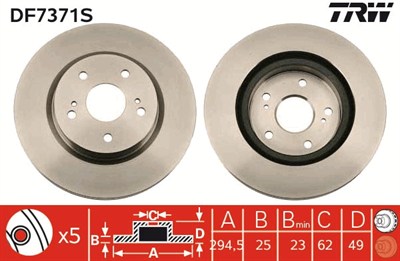 (ADET FİYATTIR) FREN DİSKİ ÖN HAVA KANALLI, BOYALI, 5 BİJON, 294 MM SUZUKI GRAND VITARA II 1.6 05=>, 2.0 05-15, 2.4 09=>, 3.2 09-15, 1.9 DDİS 05-15 