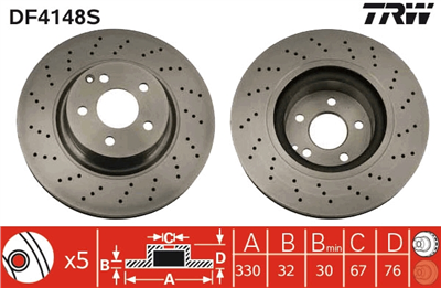 (ADET FİYATTIR) FREN DİSKİ ÖN HAVA KANALLI, BOYALI, 5 BİJON, 330 MM MERCEDES-BENZ S SERİSİ S 430 98-05, S 430 4-MATİC 02-05, S 500 98-05, S 320 CDİ 99-05, S 400 CDİ 00-05 