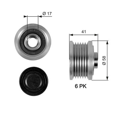 ALTERNATÖR KASNAĞI RULMANLI FIAT BRAVO II 06 =>, DOBLO 10 => LINEA 09 =>PUNTO 05 =>STILO (04-07)-DUCATO 11 => 