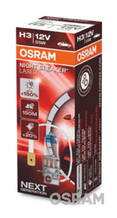 AMPUL 12V H3 55W NIGHT BREAKER LASER % 150 GÜÇLÜ % 20 BEYAZ IŞIK 
