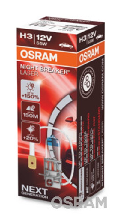AMPUL 12V H3 55W NIGHT BREAKER LASER % 150 GÜÇLÜ % 20 BEYAZ IŞIK 