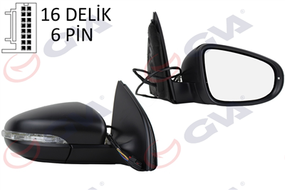 DIŞ DİKİZ AYNASI SAĞ GOLF 09> ELEKTRİKLİ ISITMALI SİNYALLİ KONVEKS 6 FİŞ VM- 6197EHPR