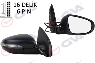 DIŞ DİKİZ AYNASI SAĞ GOLF 09> ELEKTRİKLİ ISITMALI SİNYALLİ KONVEKS 6 FİŞ VM- 6197EHPR