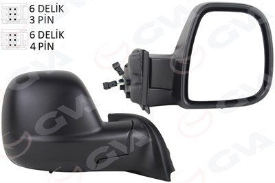 DIŞ DİKİZ AYNASI SAĞ PARTNER-BERLINGO 12-18 ELEKTRİKLİ DESENLİ REZİSTANSLI SENSÖRLÜ
