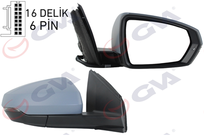 DIŞ DİKİZ AYNASI SAĞ VW POLO 17- ELEKTRİKLİ ISITMALI SİNYALLİ ASTARLI KONVEKS VM-6390EHPR