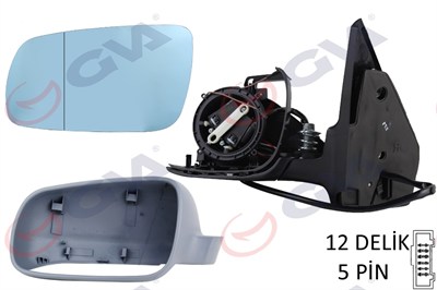 DIŞ DİKİZ AYNASI SOL GOLF-BORA 98> ELEKTRİKLİ ASTARLI KONVEKS 5 FİŞ VM-188AL