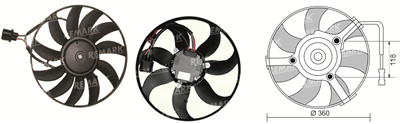 FAN MOTORU RFM2052 12V 300W ÇAP : 360 MM A3 2.0 FSI 2.0 TDI - GOLF V 2.0 GTI 2.0 TDI - PASSAT 2.0 FSI 2.0TDI 