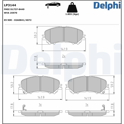 FREN BALATASI ÖN 16.8x141.7x59.7 NISSAN QASHQAI II 1.6 DCI R9M/1.5 DCI K9K/1.2 DIG-T 13 =>, QASHQAI II 1.3 DIG-T 18 =>, X-TRAIL 1.6 DCI R9M 14 =>, X-TRAIL 1.3 DIG-T 19 =>, RENAULT KADJAR 1.5 DCI K9K/1.2 TCE H5F/1.6 DCI R9M 15 =>, KADJAR 1.3 TCE H5H/1