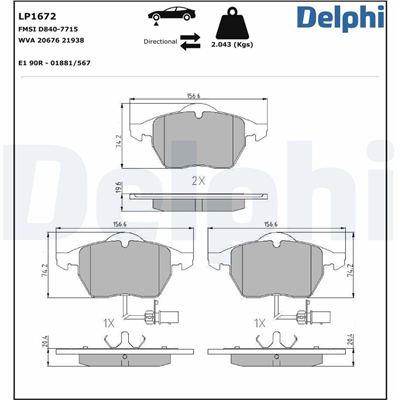FREN BALATASI ÖN FİŞLİ AUDI A4 1.8/2.0/3.0/S4 QUATTRO/3.2 07-12, A4 AVANT 1.8/3.0/3.2 08-15, A4 ALLROAD 2.0/3.0 09-16, A5 1.8/2.0/3.0 08-17, SEAT EXEO 1.8/2.0 08-13, SKODA SUPERB I 1.9/2.0 02-08, VW PASSAT 1.6/1.8/2.0 96-00, PASSAT VARIANT 1.8/2.0/2.