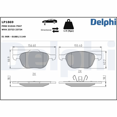FREN BALATASI ÖN FORD C-MAX 1.6 / 1.6 TDCI / 1.8 TDCI / 1.8 / 2.0 / 2.0 TDCI 07-10, FOCUS II 1.6 TI / 1.8 / 2.0 / 1.6 TDCI 03-07, VOLVO C30 1.6 / 1.8 / 2.0 / 2.4 I / T5 / 1.6 D 06-12 