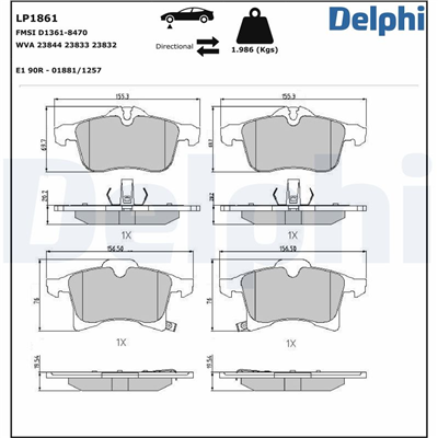 FREN BALATASI ÖN OPEL ASTRA G 1.4 / 1.6 / 1.8 / 2.0 00-05, ASTRA G COUPE 1.6 / 1.8 / 2.0 00-05, ASTRA H 1.2 / 1.4 / 1.6 06-14, ASTRA H GTC 1.6 / 1.8 / 2.0 05-10, ASTRA H CLASSIC 1.7 09 => 