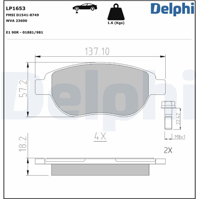 FREN BALATASI ÖN PEUGEOT 307 1.6HDI 08=>, CITROEN C4 1.6HDI 08=> 