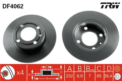 FREN DİSKİ ARKA 4 BİJON, BOYALI, 232 MM VOLKSWAGEN LUPO 1.4 16V 99-05, 1.4 FSİ 01-05, 1.6 GTİ 00-05, 1.4 TDİ 99-05 