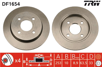 FREN DİSKİ ARKA 4 BİJON, BOYALI, 253 MM FORD SCORPİO I 2.5 TD 93-94 