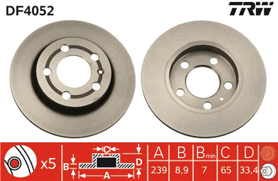 FREN DİSKİ ARKA 5 BİJON, BOYALI, 239 MM AUDI A3 1.8 T QUATTRO 96-03 