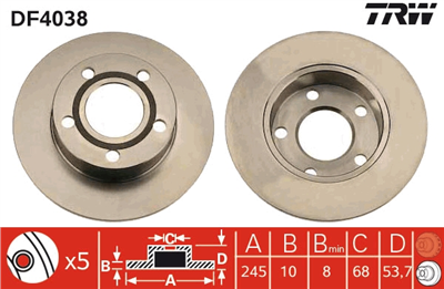 FREN DİSKİ ARKA 5 BİJON, BOYALI, 245 MM AUDI A6 1.8 T QUATTRO 97-05 
