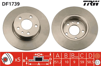 FREN DİSKİ ARKA 5 BİJON, BOYALI, 251,5 MM ALFA ROMEO 147 1.6 16V T-SPARK 01-10 