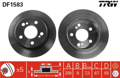 FREN DİSKİ ARKA 5 BİJON, BOYALI , 258 MM MERCEDES-BENZ 190 E 1.8 90-93, 2.0 82-90, E 20 82-93, E 2.3 86-93, E 2.3-16 84-88, E 2.5-16 88-93, 2.3 E 82-88, E 2.6 86-93, D 2.0 83-93, D 2.5 85-93, 2.6 82-88, D 2.5 89-93, TD 2.5 88-93 