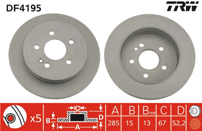 FREN DİSKİ ARKA 5 BİJON, BOYALI, 285 MM MERCEDES-BENZ M SERİSİ ML 230-430 98-05, ML 320 98-02, ML 270 CDİ 99-05 
