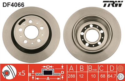 FREN DİSKİ ARKA 5 BİJON, BOYALI, 288 MM VOLVO S80 I 2.8 T6 98-06 