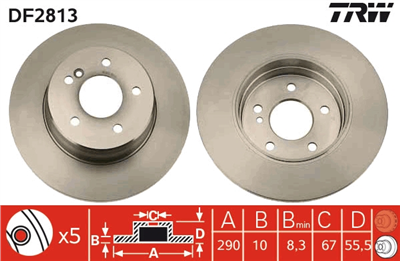 FREN DİSKİ ARKA 5 BİJON, BOYALI, 290 MM MERCEDES-BENZ E SERİSİ E 240 97-00, E 280 96-02, E 320 95-02, E 320 4-MATİC 97-02, E 420 96-97, E 430 4-MATİC 99-02, E 270 CDİ 99-02, E 300 TD 96-99, E 320 CDİ 99-02 