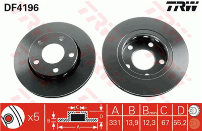 FREN DİSKİ ARKA 5 BİJON, BOYALI, 331,5 MM MERCEDES-BENZ M SERİSİ ML 320 98-02, ML 350 02-05, ML 430 98-05, ML 500 01-05, ML 270 CDİ 99-05, ML 400 CDİ 01-05 