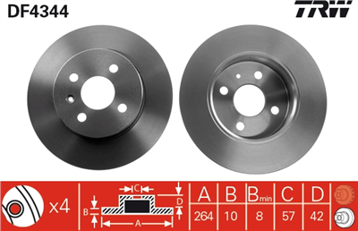FREN DİSKİ ARKA BOYAL, 4 BİJON, 264 MM OPEL MERİVA MPV 1.6 16 03-06, 1.7 DTİ 03-10, 1.8 03-10 
