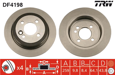 FREN DİSKİ ARKA BOYALI, 4 BİJON, 259 MM MINI MINI COOPER 01-06 