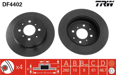 FREN DİSKİ ARKA BOYALI, 4 BİJON, 260 MM HONDA CIVIC VI HB 1.4 İ S 95-01, 1.7 CTDİ 02-05 