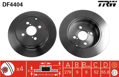 FREN DİSKİ ARKA BOYALI, 4 BİJON, 279 MM TOYOTA COROLLA 2.0 D-4D 02-07 