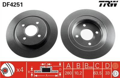 FREN DİSKİ ARKA BOYALI, 4 BİJON, 280 MM FORD FOCUS ST170 02-04 