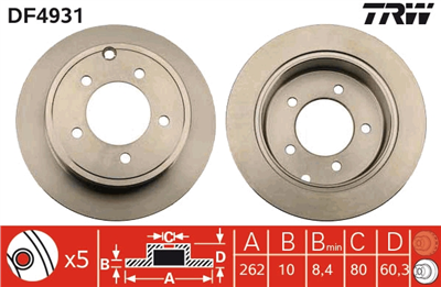 FREN DİSKİ ARKA BOYALI, 5 BİJON, 262 MM DODGE AVENGER 2.0-2.7 07-11, 2.4 07-14, 2.0 CRD 07-11, CALİBER 1.8 06-09, 2.0-2.4 06=>, 2.4 T 07=>, 2.0 CRD 06=>, 2.2 CRD 10=> 