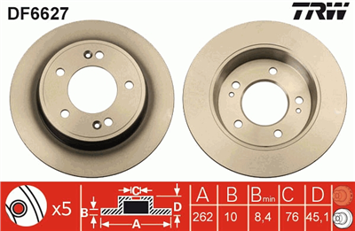 FREN DİSKİ ARKA BOYALI, 5 BİJON, 262 MM KIA SOUL II 1.6 CVVT 14=>, 1.6 GDİ 14=>, 1.6 CRDİ 4=> 