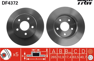 FREN DİSKİ ARKA BOYALI, 5 BİJON, 265 MM FORD C-MAX 1.6-1.8 07-10, 1.6 TDCİ 07-10, 2.0 TDCİ 08-10, FOCUS II 1.4-1.6-2.0 04-12, 1.6 Tİ 04-12, 1.8 06-12, 1.6-2.0 TDCİ 04-12 